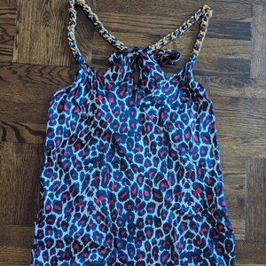Tufi Duek: silk tank blouse with chain details in navy leopard print